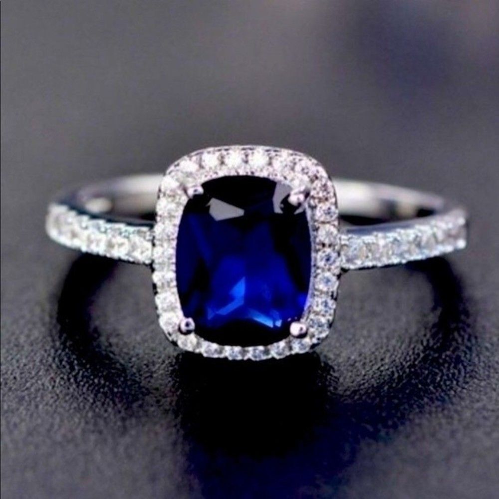Platinum Plated Sapphire Halo Ring​​​